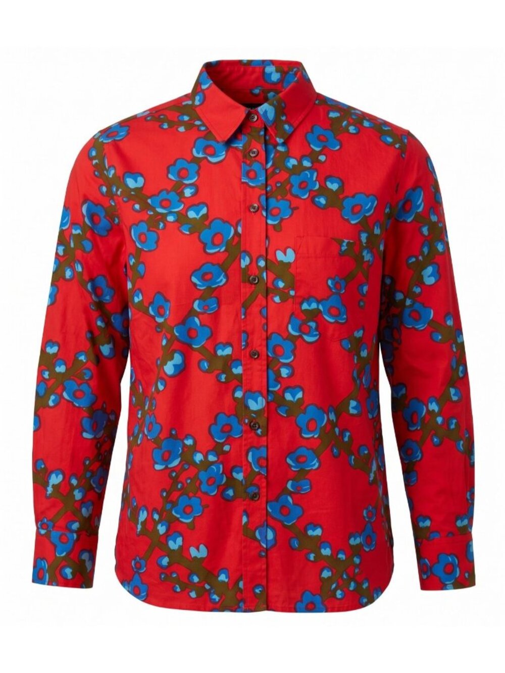 J.Crew Collection Womens 14 Red Blue Floral Button Down Shirt Cotton Pocket NWT